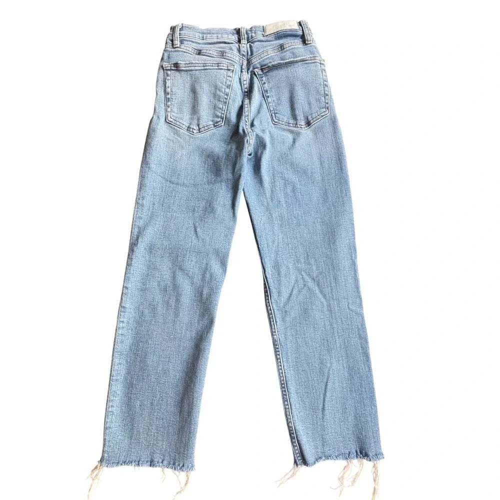 $304 RE/DONE Destroyed Dawn‎ Stove Pipe 70's Crop Straight Leg Denim Jeans SZ 25